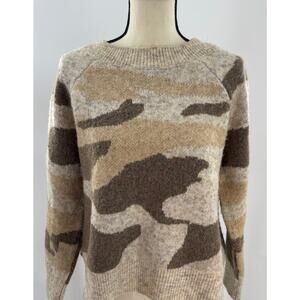 Anthropologie Moth Beige Brown Camo Knit Crewneck Sweater M